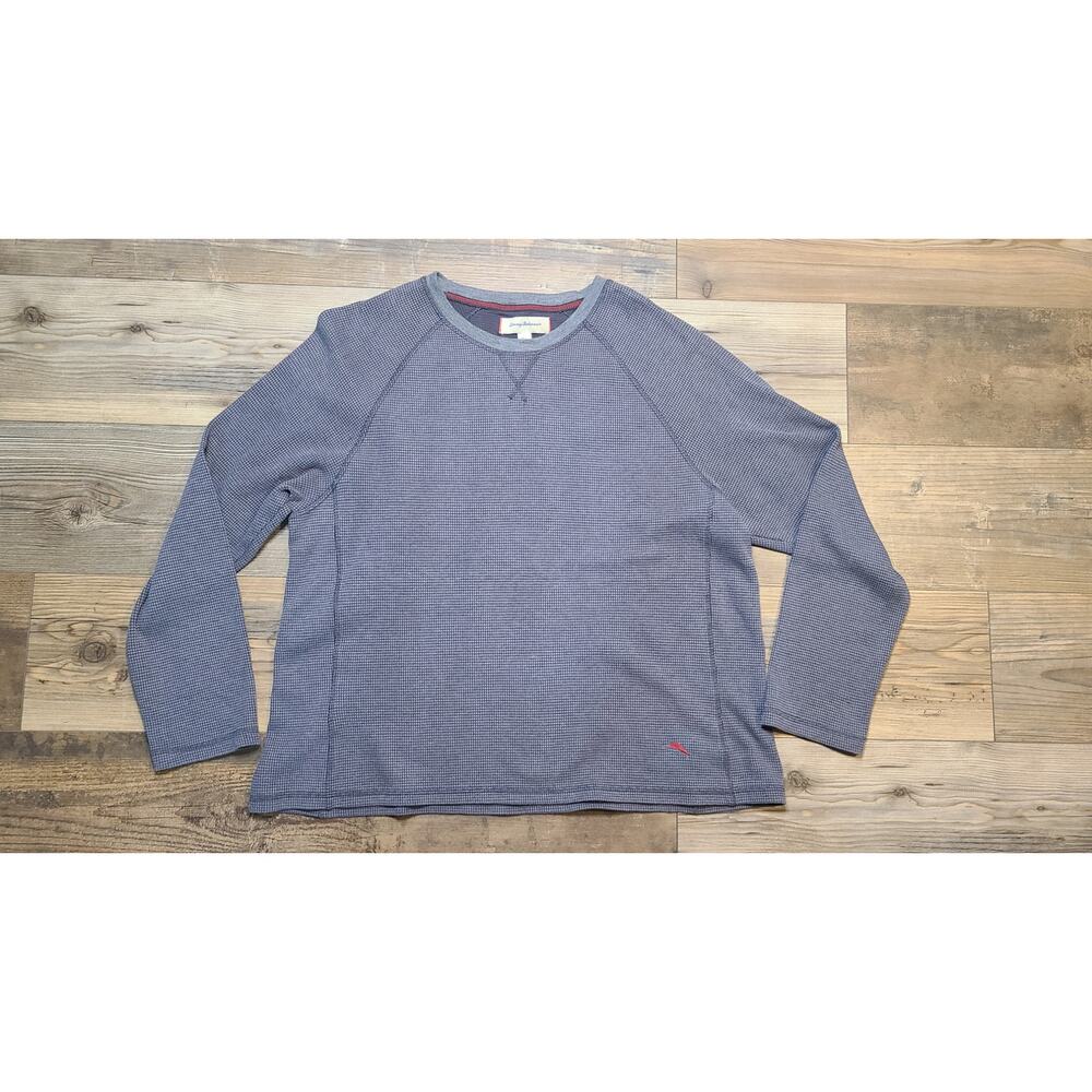 Tommy‎ Bahama Shirt Mens XL Blue Waffle Knit Thermal Baselayer Raglan Crewneck